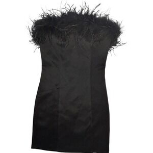 NWT Forever 21 Black Feather Trim Strapless Bodycon Mini Dress Small Cocktail